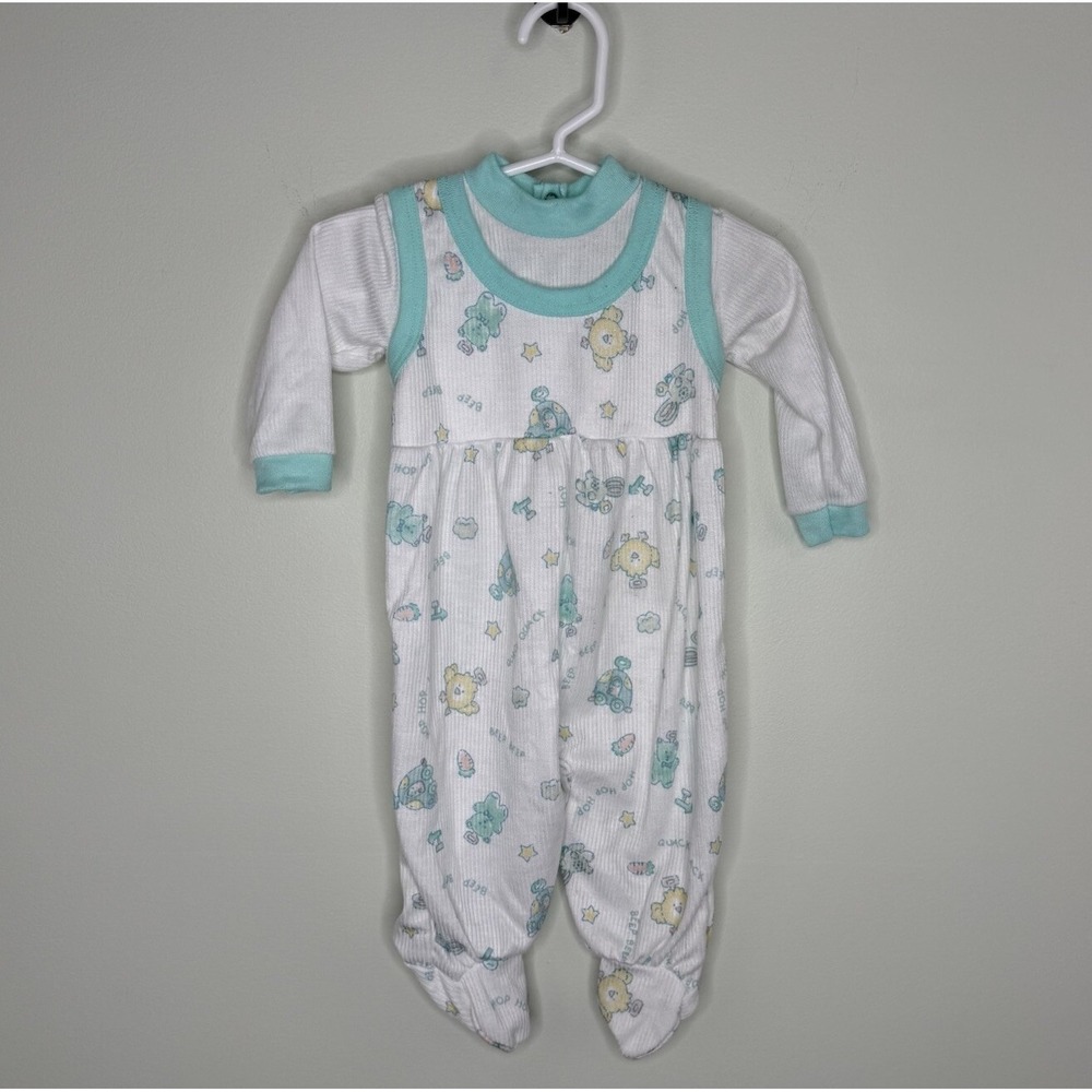 Vintage Babygro One Piece Footed Outfit Baby Duck Bear Snap Up Size Medium EUC